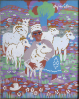 Painting by Aly Ben Salem, Shepherd with sheep