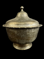 Ottoman Tin-plated copper bowl with lid