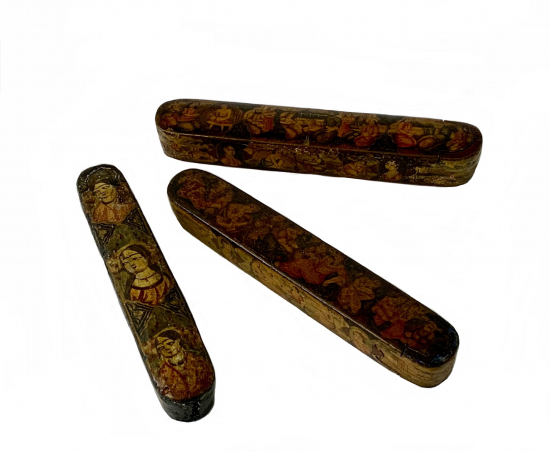 Three 1900 Persian Qajar paper-mache pencil cases