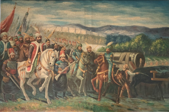 Oil on canvas painting of Fatih Sultan Mehmet Han and the conquest of Istanbul 