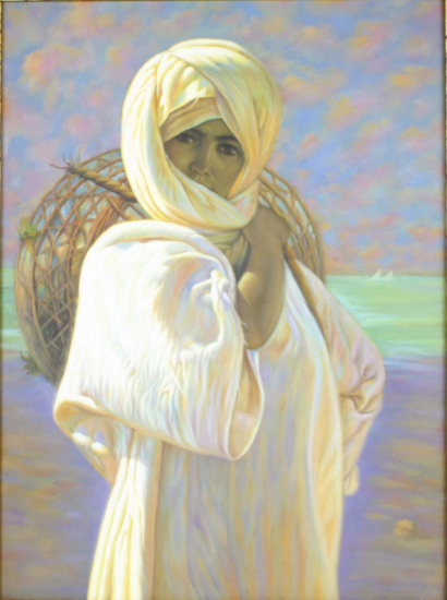 Painting of a woman veiled in white