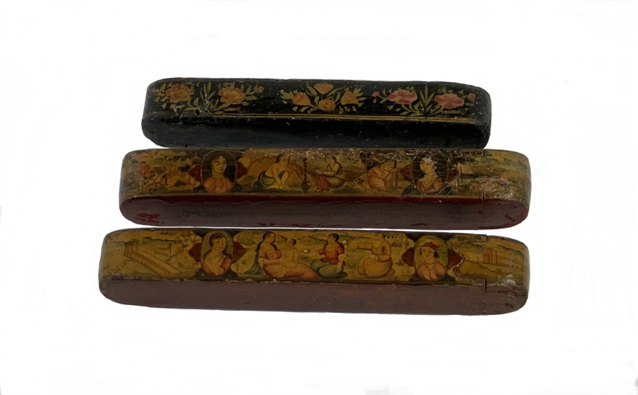 Three 1900 Persian Qajar paper-mache pencil cases