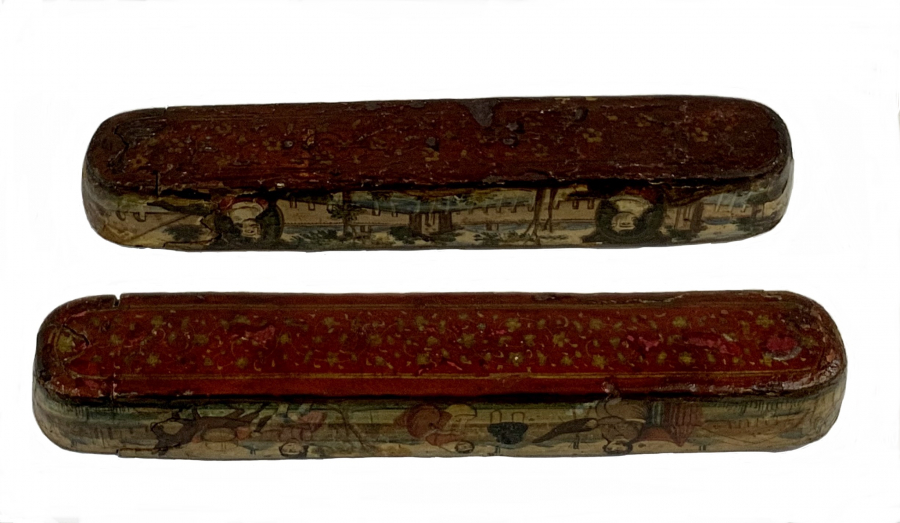 Two 18-19th century Persian, Qajar paper-mache pencil cases
