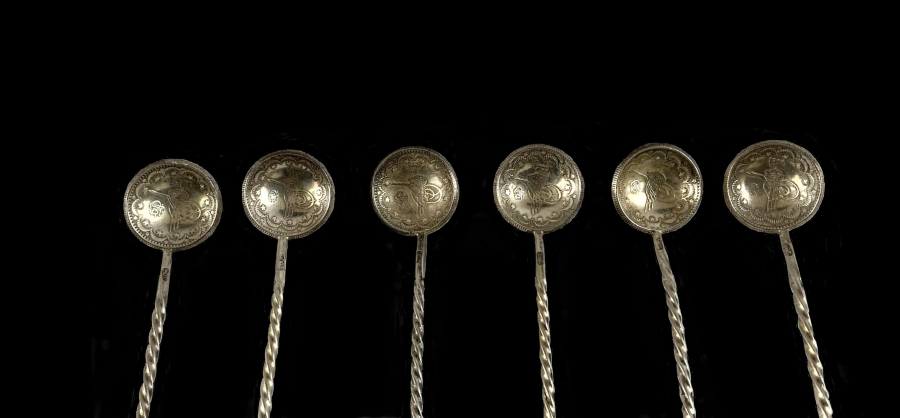 6 Ottomans spoons, silver with Tughra