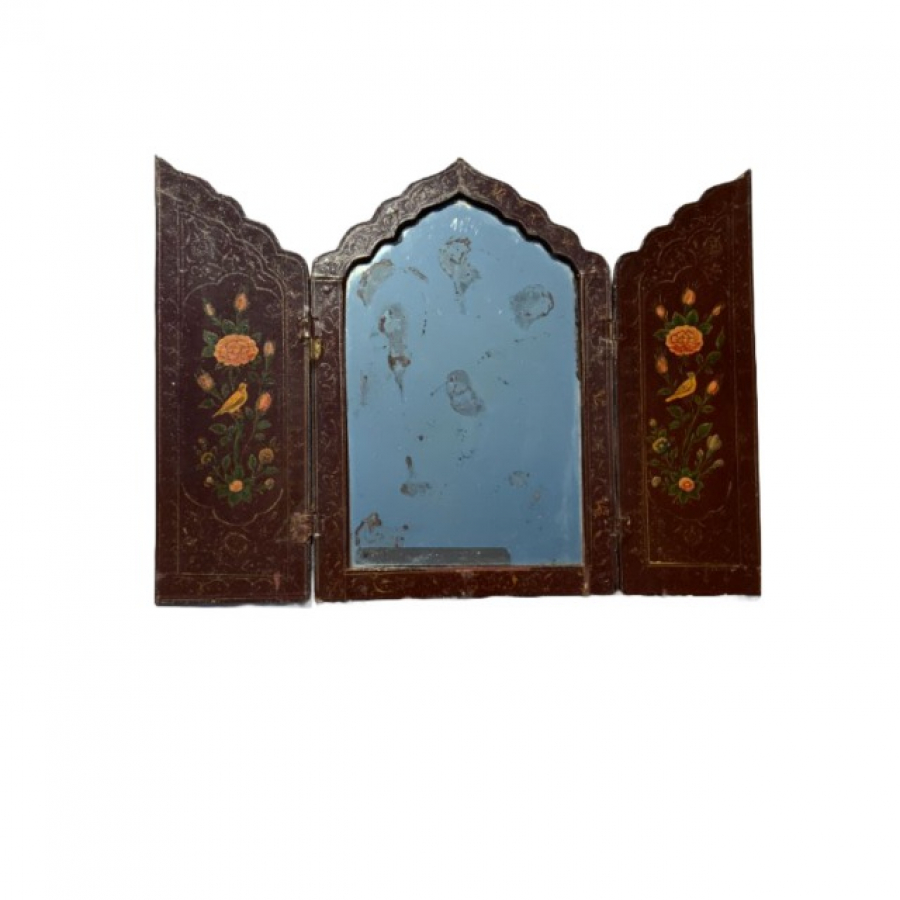 Persian polychrome lacquered mirror