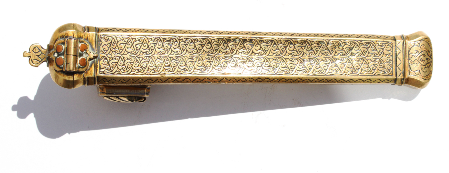 Ottoman brass pen case with inkwell
