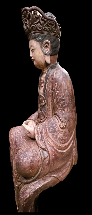 18th century wooden statue of siting figure 