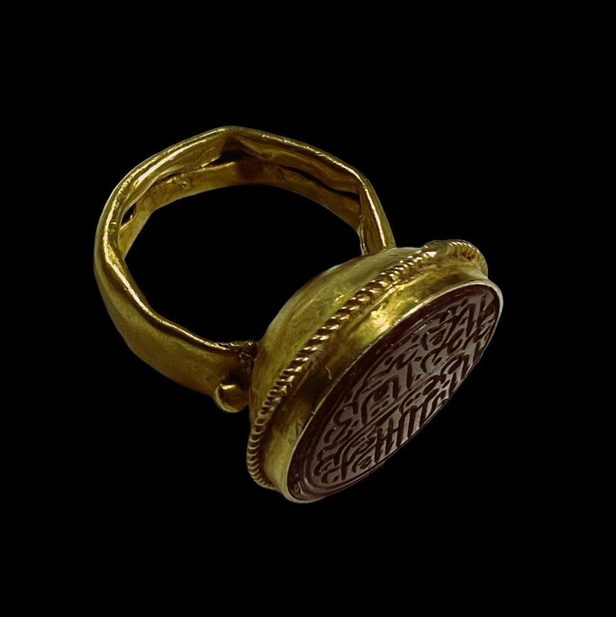 24K Gold ring with red stone and Arabic poetry 