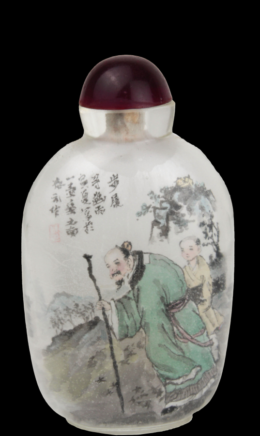 Snuff bottle decorated with a painting and Chinese text