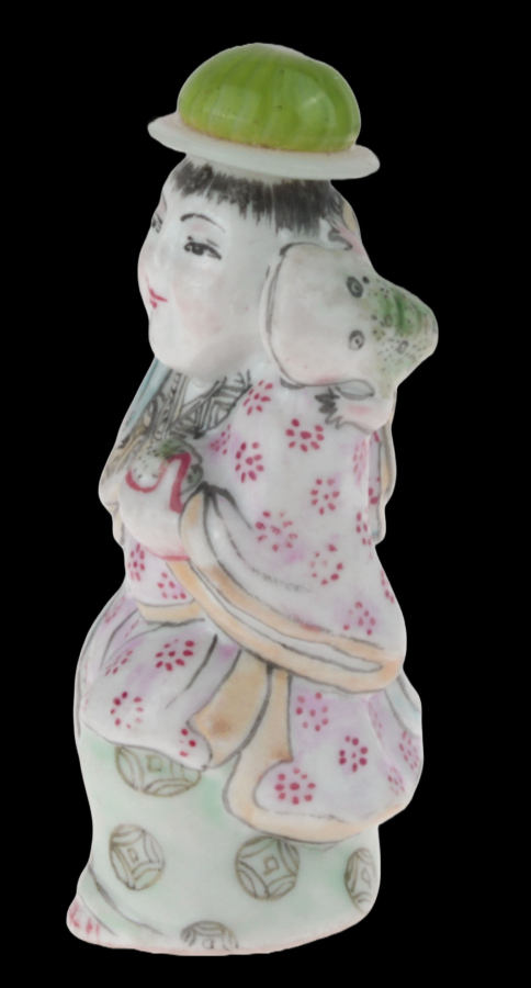Chinese snuff bottle in the form of a colourful figure